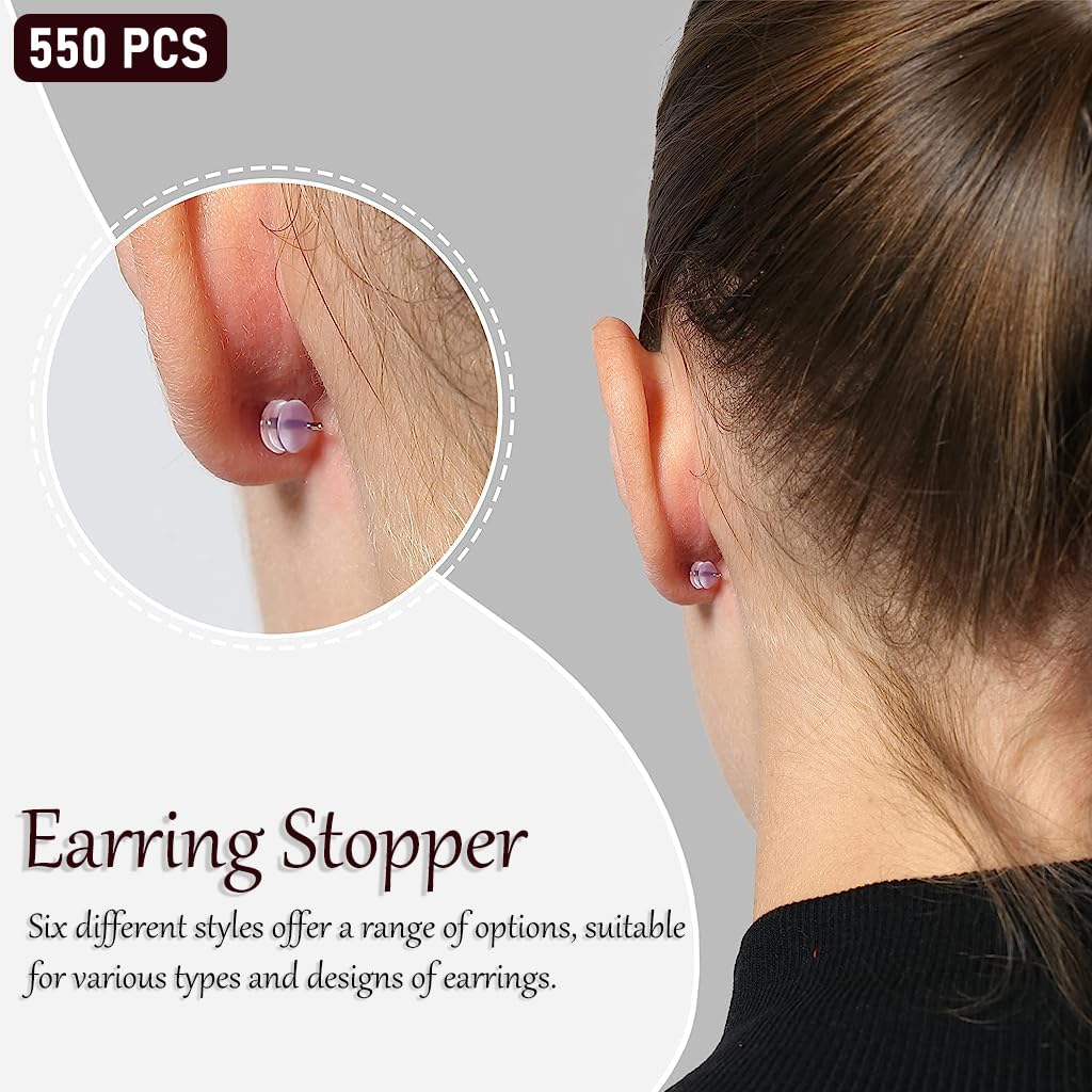 MAYCREATE 550Pcs Earring Backs for Ear Studs, 6 Styles Silicone Rubber Earring Stopper with Box, Soft Clear Earring Clutch Backing Replacement Kits for Fish Hook Earring Studs Hoops MAYCREATE 550Pcs Earring Backs for Ear Studs, 6 Styles Silicone Rubber Earring Stopper with Box, Soft Clear Earring Clutch Backing Replacement Kits for Fish Hook Earring Studs Hoops